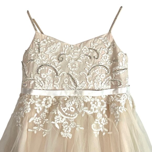 Davids Bridal WG1406 Ivory/Stone Flower Girl Dress Size 4 Embroidered - Picture 3 of 13